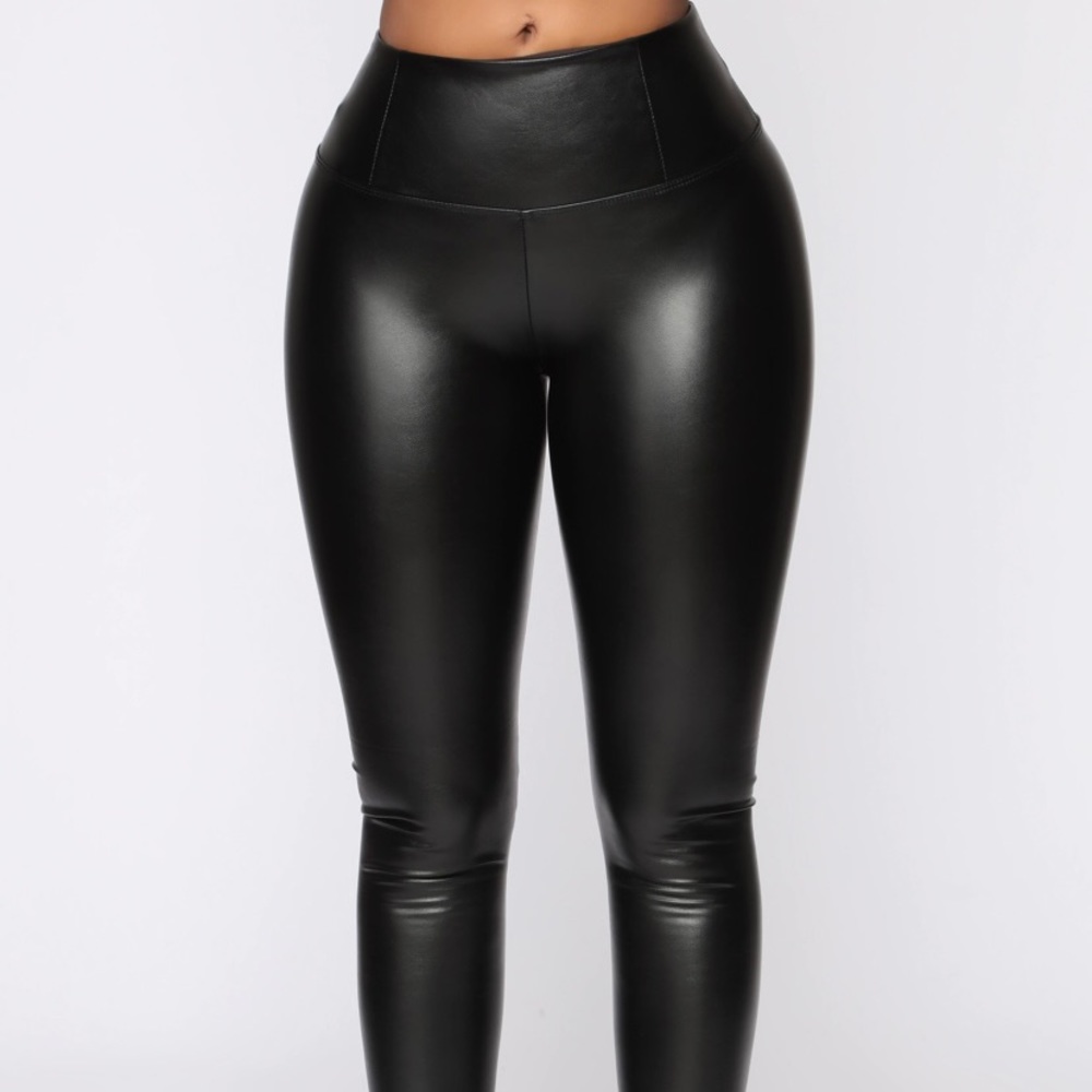 Faux liquid leather tummy tuck leggings
